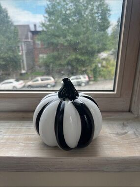 Black and White Glass Pumpkin Home Art Sculpture